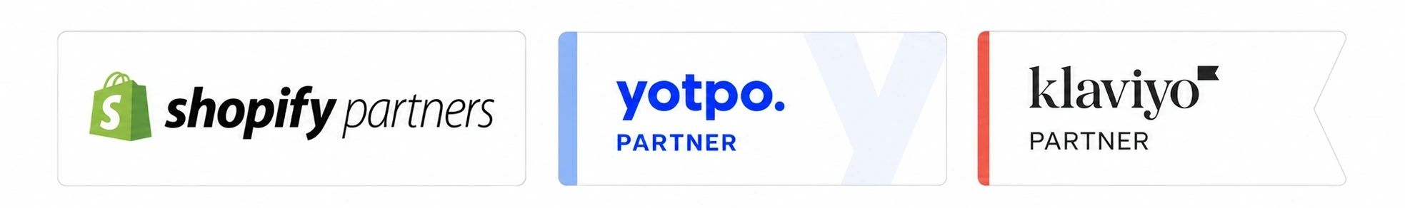 Shopify, Yotpo and Klaviyo partner badges